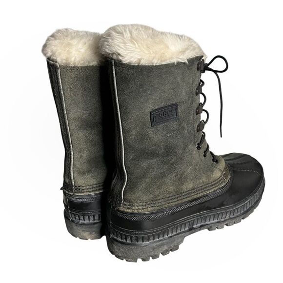 SOREL Black Green Winter Boots CARIBOU Rubber Nubuck Waterproof Mens Size 7 main image 7